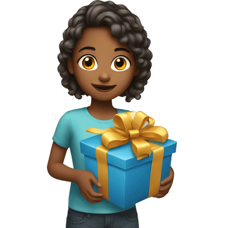 Young girl with present emoji