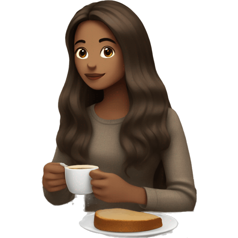 Brunette long hair girl with freckles having coffee on thanksgiving day emoji