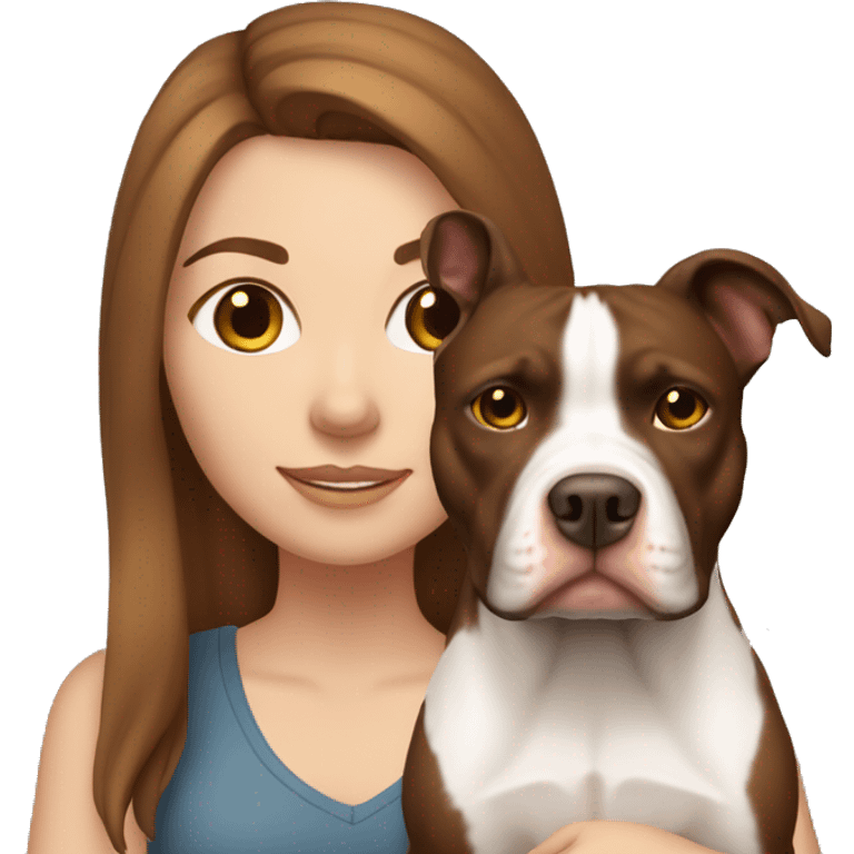 White girl with brown hair with her pitbull dog emoji