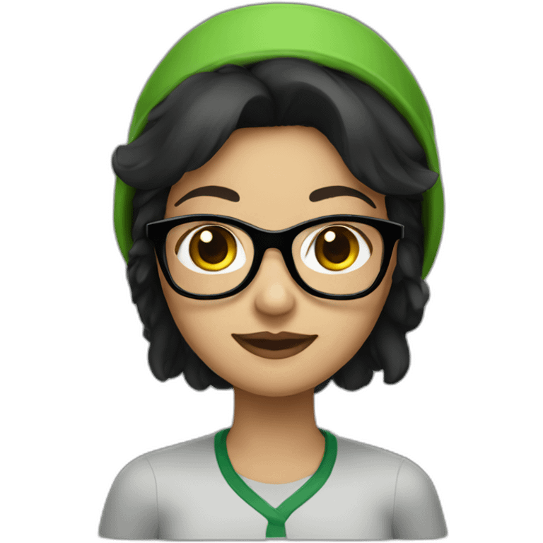 Dark haired girl with green cap and black glasses emoji