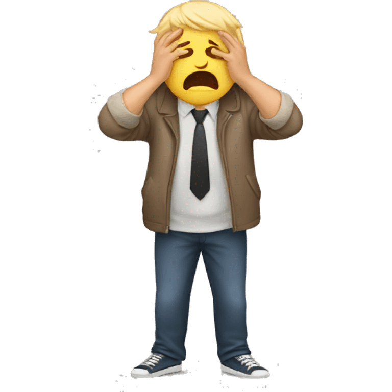 the man is frustrated and throws his hands over his head emoji