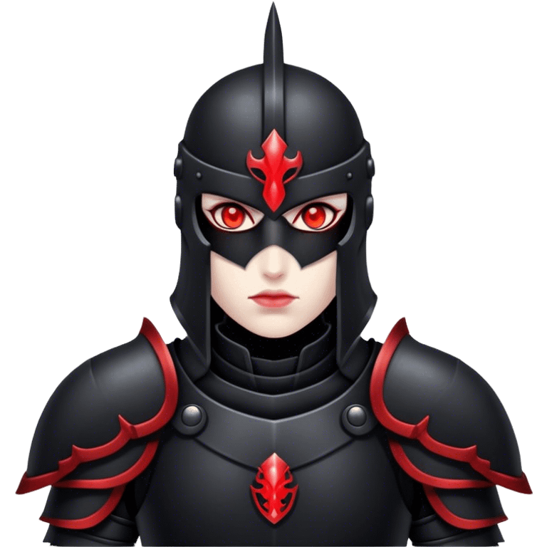 A warrior in black armor, glowing red eyes, standing in the shadows." emoji