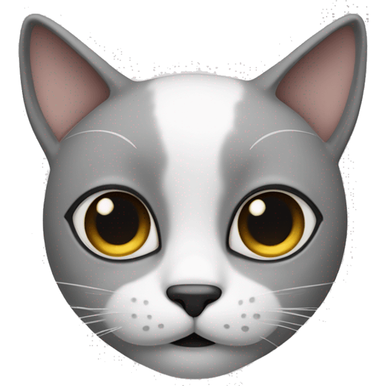 The cat’s face is clear white with a black spot under the nose, shaped like a mustache. Big dark spots on the forehead and near the ears. emoji