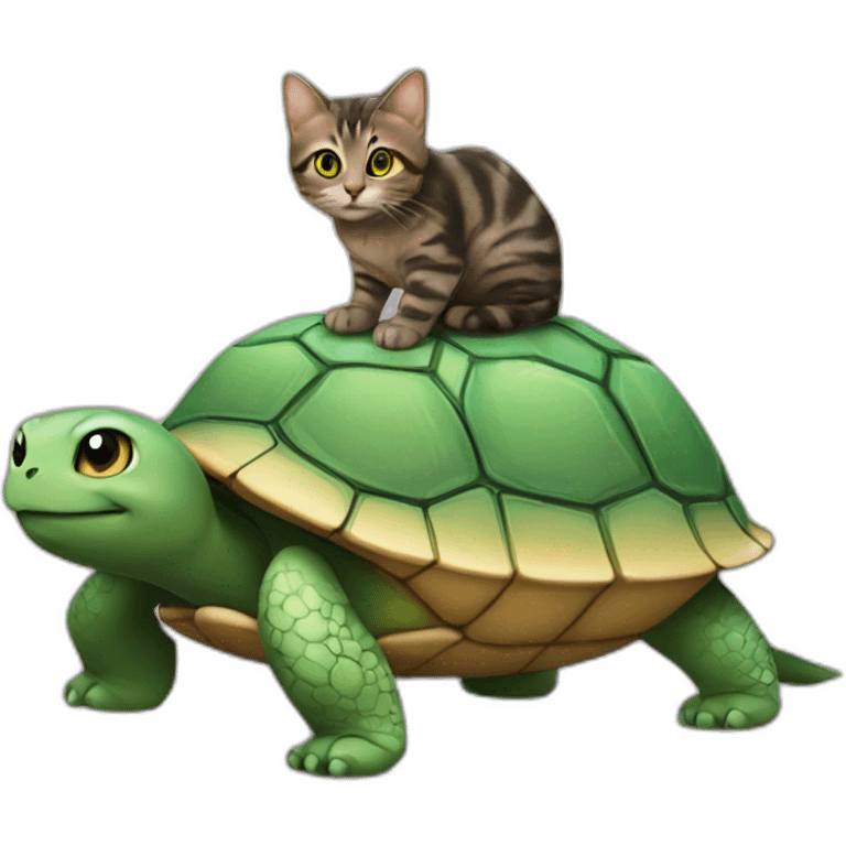 Un chat sur une tortue emoji