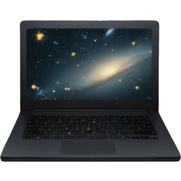 black laptop with galaxy wallpaper emoji