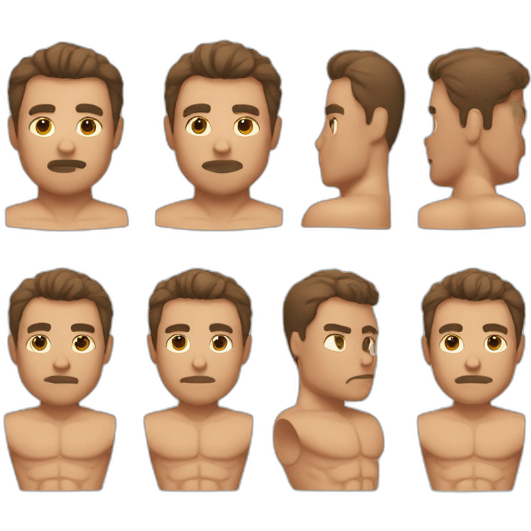 man with muscles,short hair,tired eyes,brown hair,bodysuit emoji