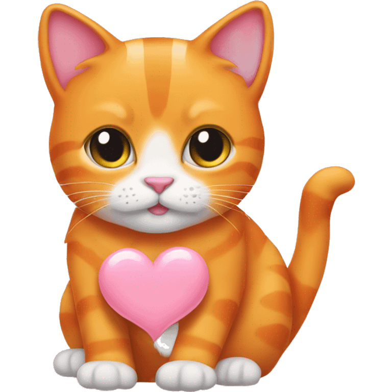 Orange cat with baby pink heart  emoji