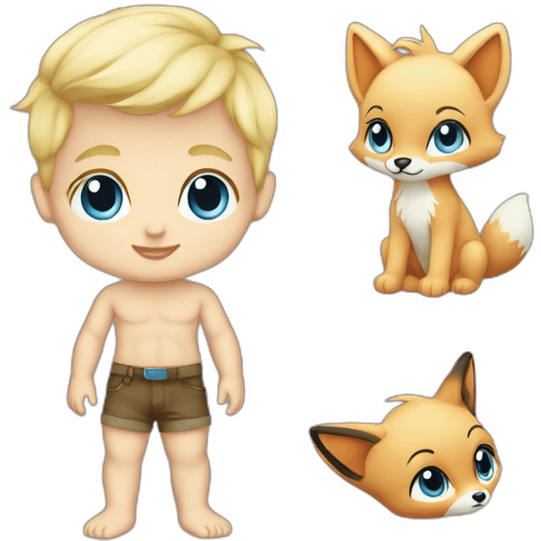 Blond Baby boy blue eyed with fox plush emoji