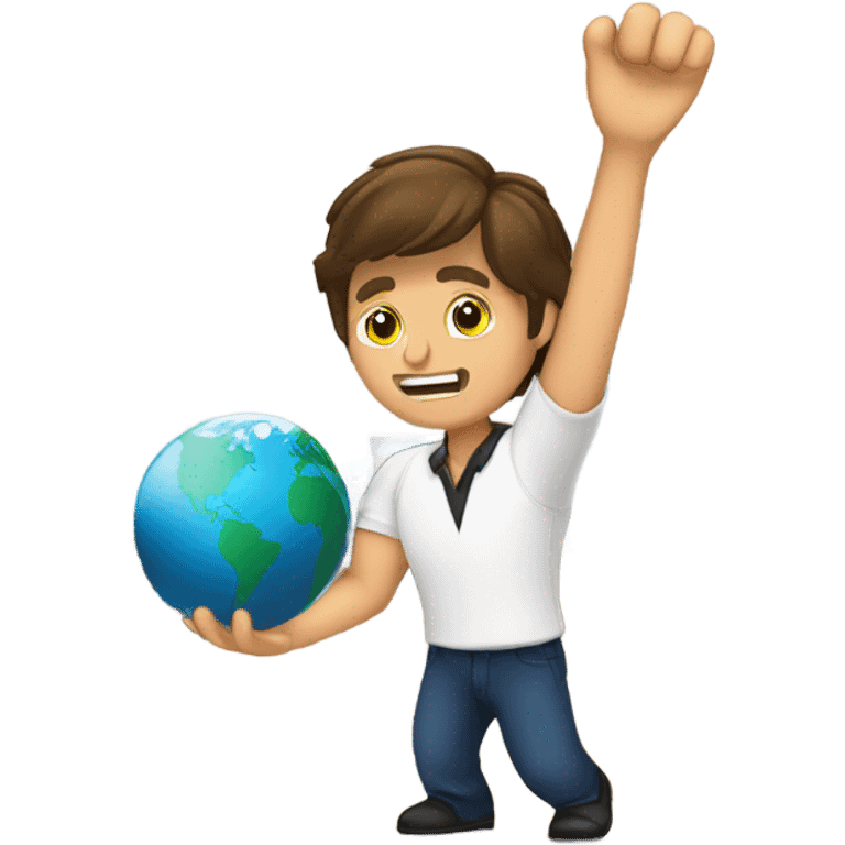 Brunet white male bowling using the earth as a bowling ball emoji