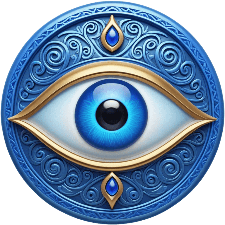 Cinematic Realistic depiction of a classic Evil Eye talisman, rendered with intricate details and vibrant blue hues, set against a soft, ethereal backdrop that underscores its protective symbolism emoji