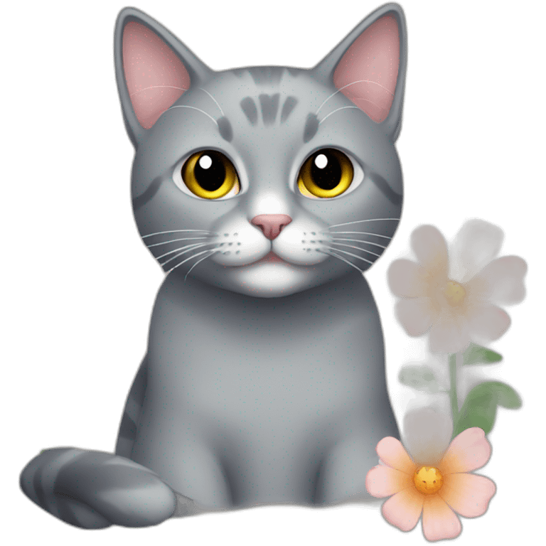 gray cat a flower emoji