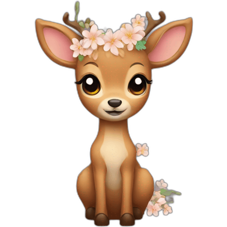 Cute shy deer with flowers  emoji