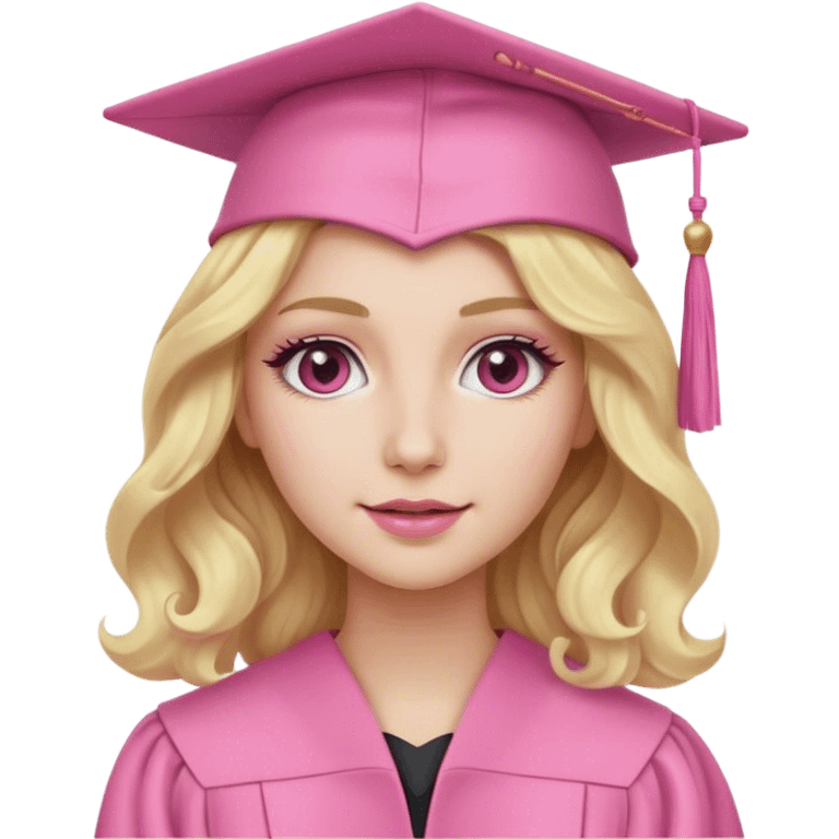 Blonde with wavy hair, a pink graduation cap, white skin and pink makeup  emoji