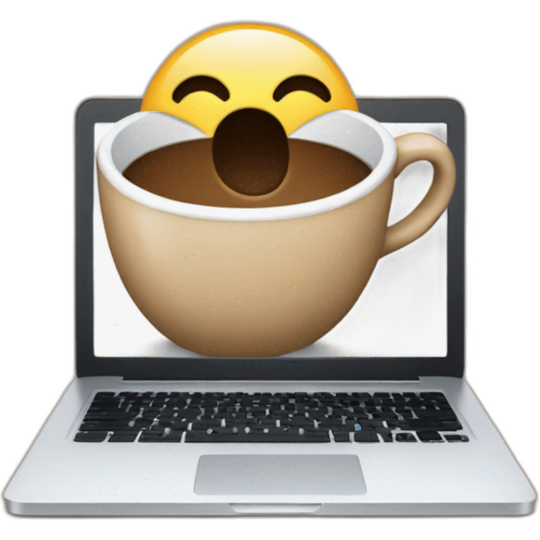 smiling coffee behind an open laptop emoji