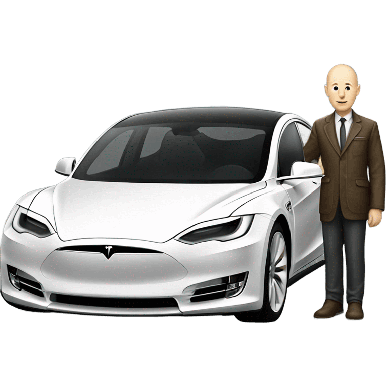 tesla with bald white guy emoji