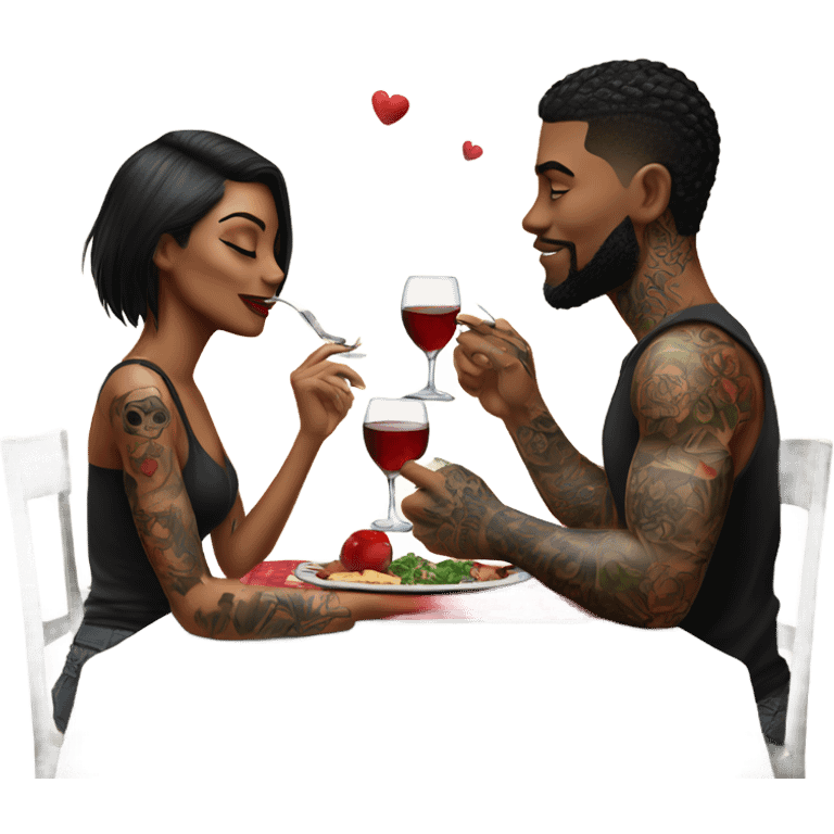 Romantic dinner date with hyper Realistic tattooed couple in love  emoji