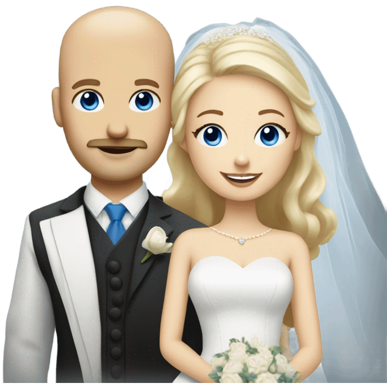 Blonde bride with blue eyes and balding groom with a blonde mustache emoji