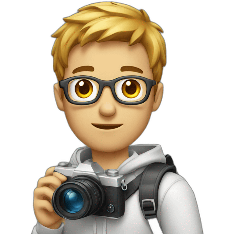 student man with photocamera emoji