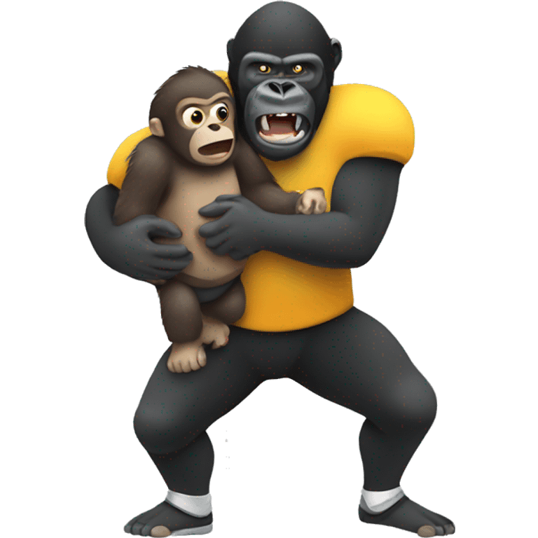 A small football player being held by a gorilla  emoji