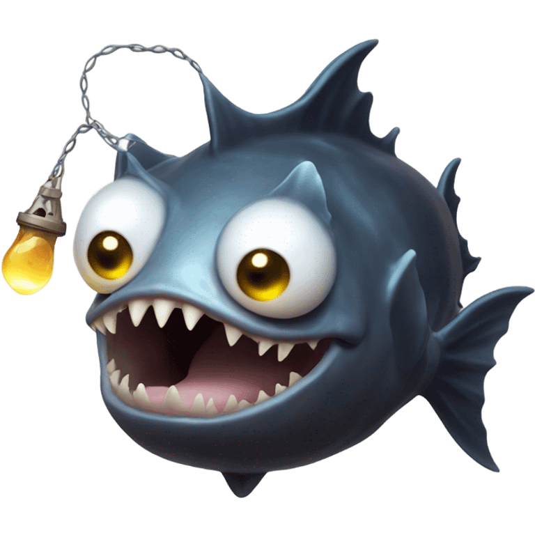 Anglerfish with a glowing lure hanging from its forehead, sharp teeth, and big eyes. emoji