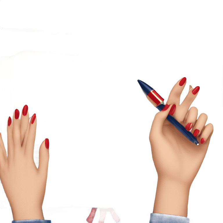 a hand with a red manicure holds a dark blue diary emoji