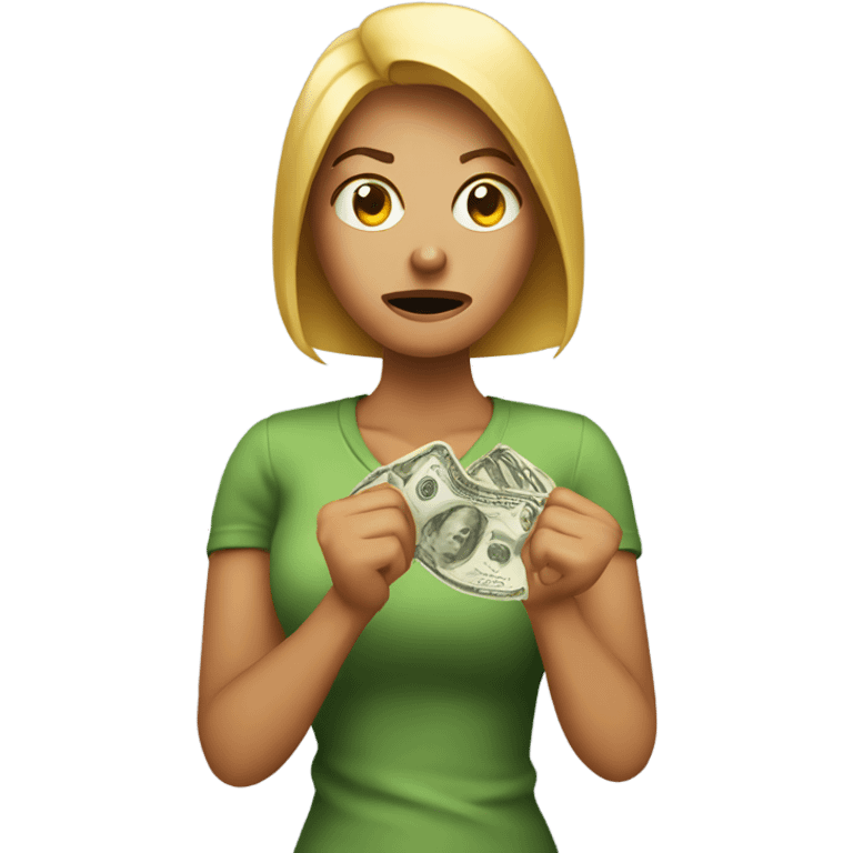 woman angry with a dollar on her hand emoji