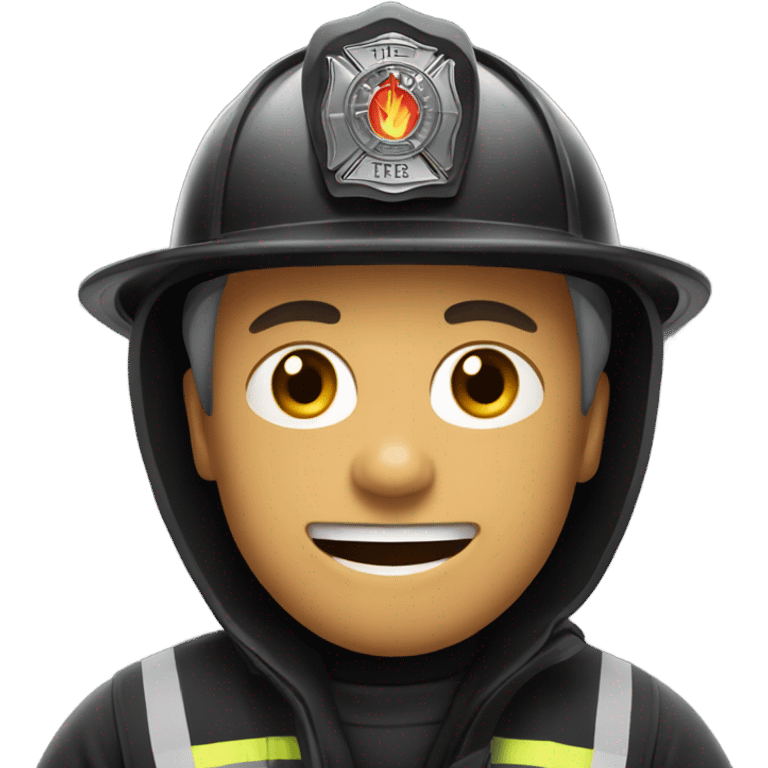 Firefighter in black gear fighting fire emoji