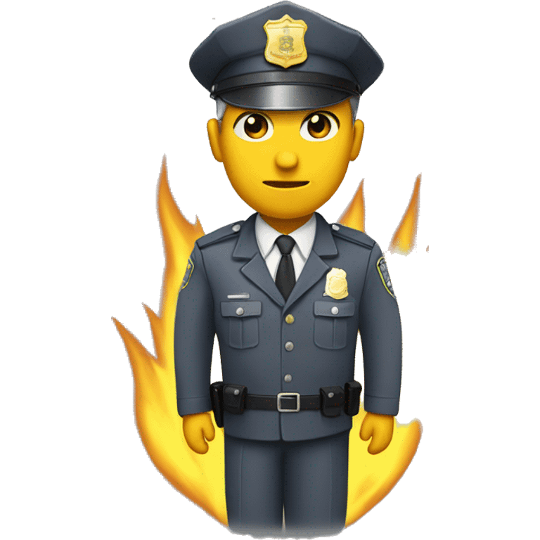 Policeman with grey suite, grey cap with yellow flames on it. emoji