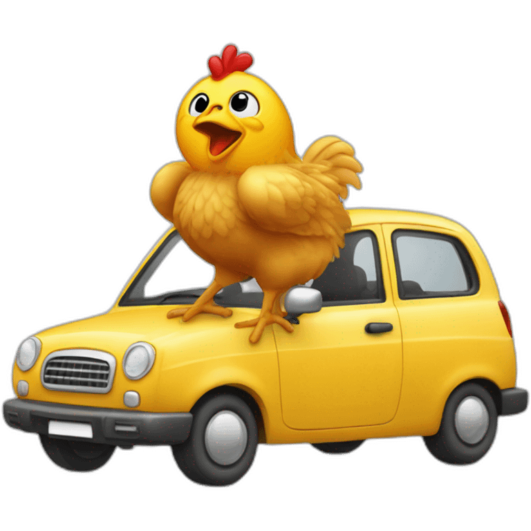 Poulet qui danse dans une voiture emoji