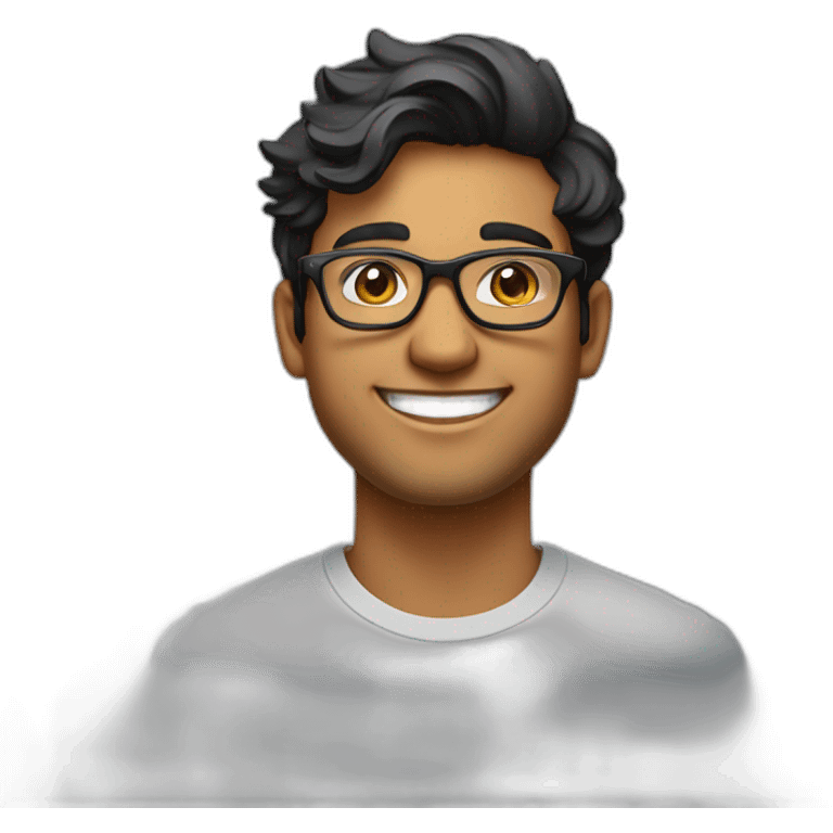 25 year old indian silicon valley creator economy startup founder smiling wearing glasses in a black tshirt with broad shoulders profile photo wearing keyhole bridge glasses wavy hair emoji