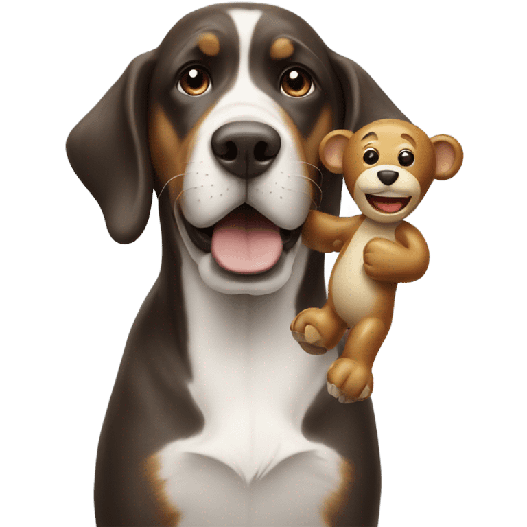 Large dog holding toy monkey  emoji