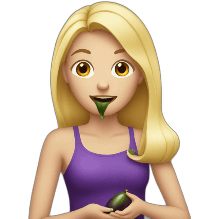 Blonde girl eating eggplant emoji