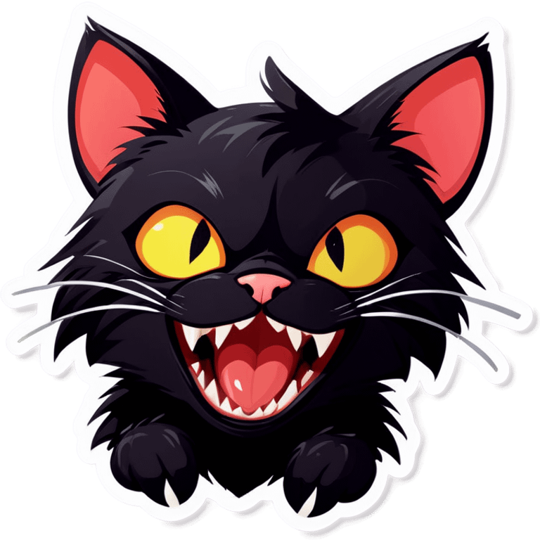 Cute black cat with fangs emoji