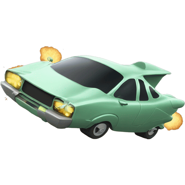 A flying car crashing into a alien emoji