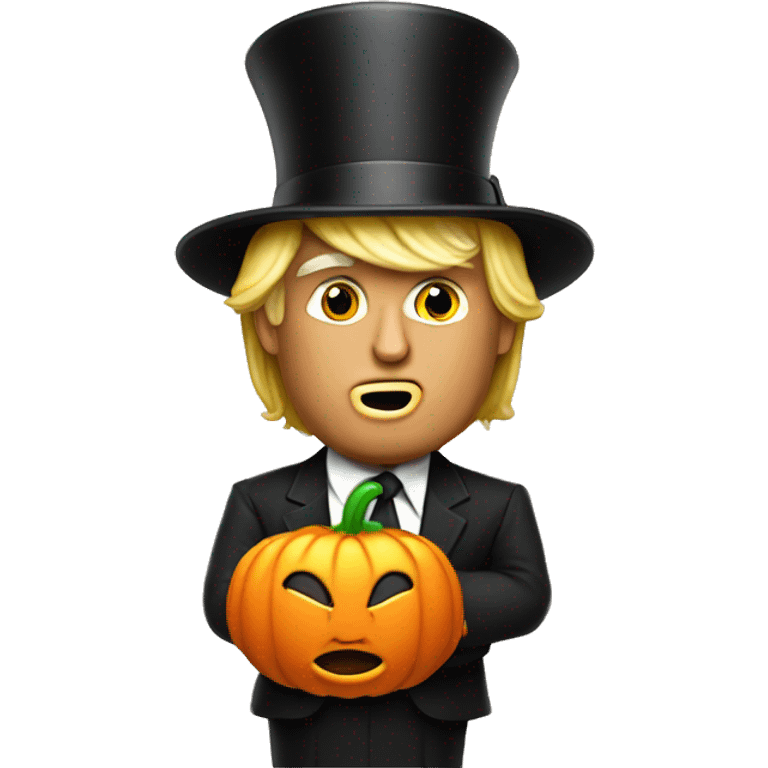 trump with a tophat and a pumpkim emoji