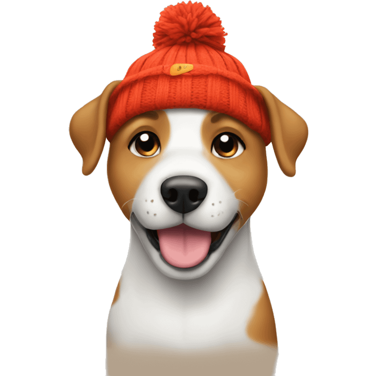 Dog wearing beanie saying thank you emoji