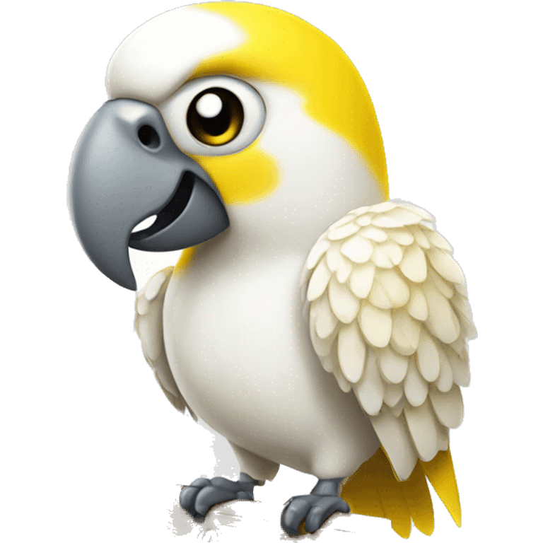 white and yellow parrot  holding a sign with the inscription  emoji