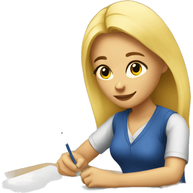 A blonde woman doing her homework  emoji