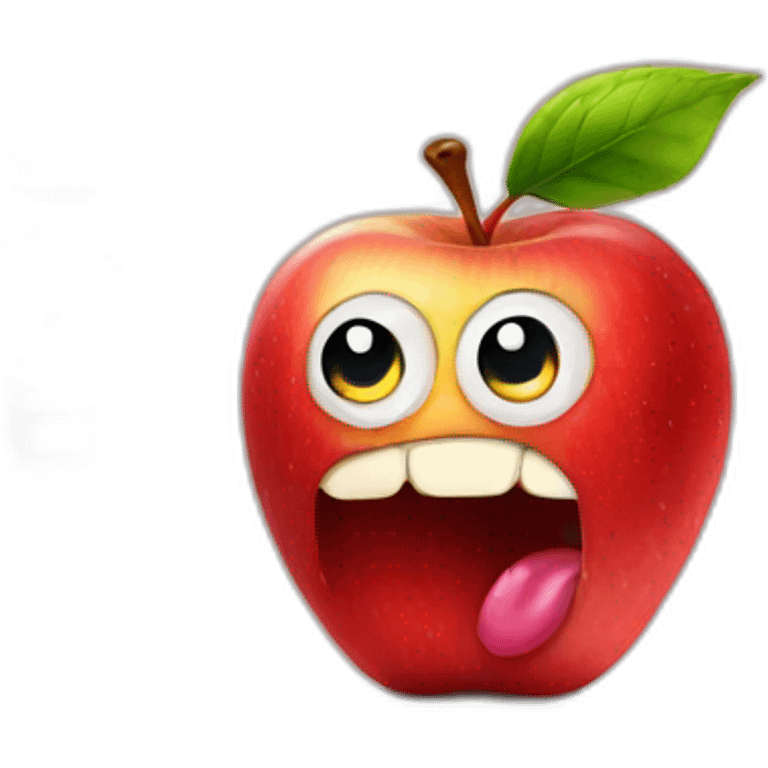 a worm in an apple with a watch emoji