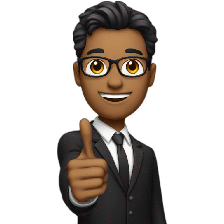 A young teacher in black suit pointing finger up emoji