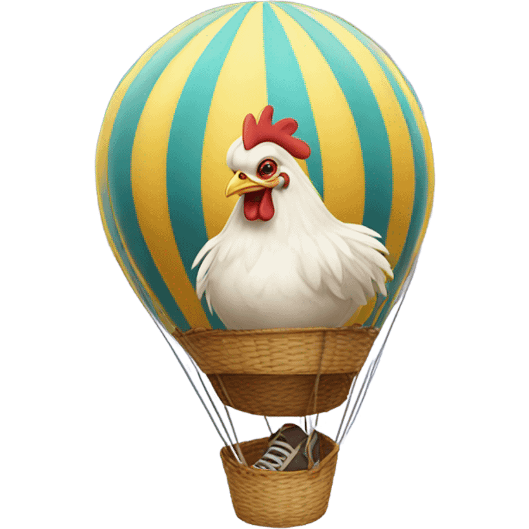 chicken whit shoes in a hot air balloon emoji