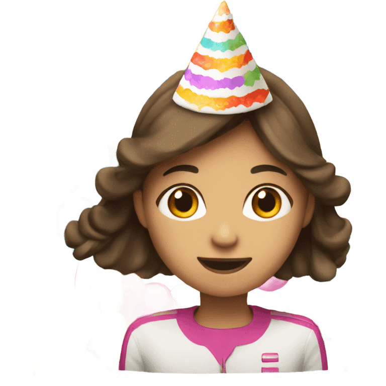 Half Asian brown haired girl with birthday hat on celebrating  emoji