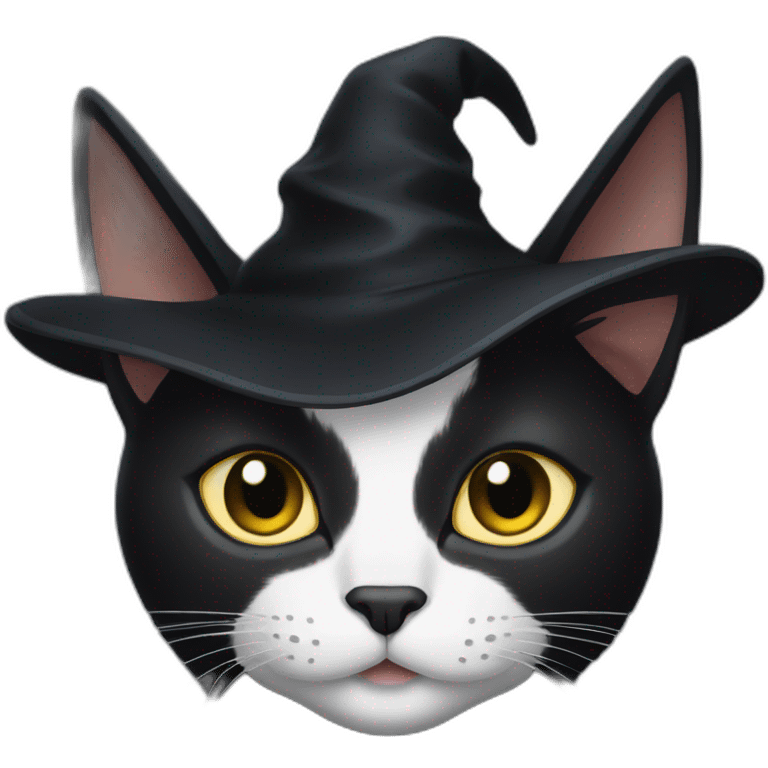 Black cat with white snout with a black witch hat google emoji emoji