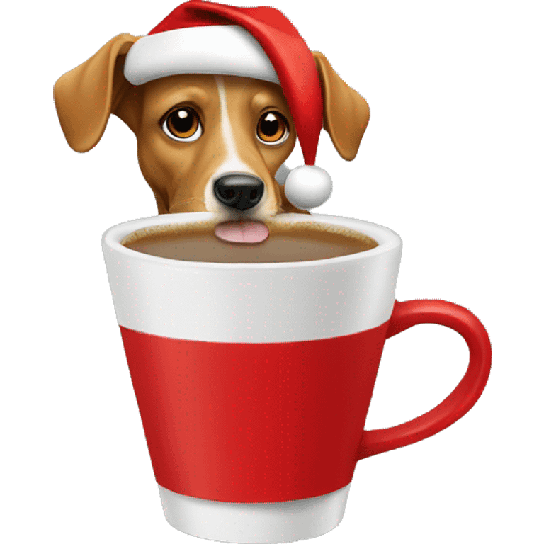 Dog drinking coffee with a Santa hat on emoji