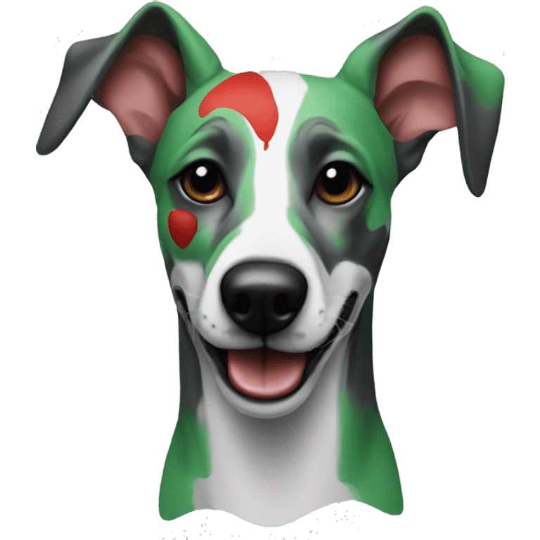 Green gray black red dog clown facepaint tattoos lurcher emoji