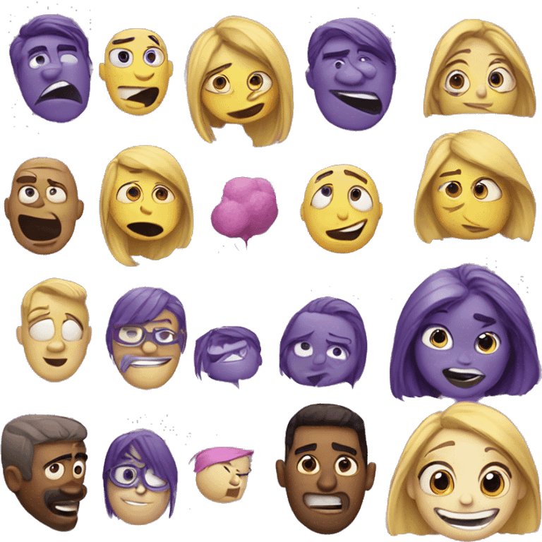 Create emoji emotions inspired by the movie Inside Out, designed with detailed illustrations to match cartoon-like characters. emoji