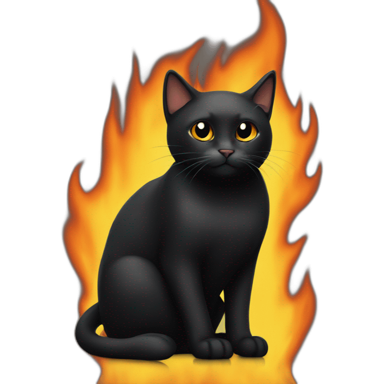 black cat sat on fire emoji