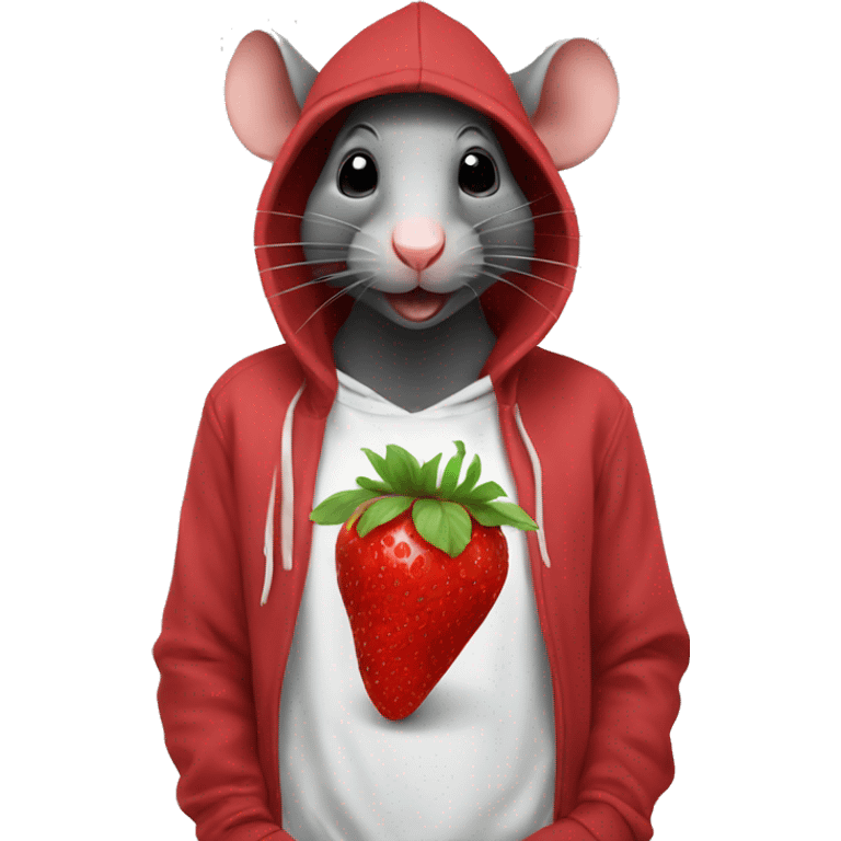  rat red wearing hoodie eating strawberries  emoji