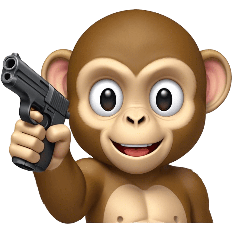 Monkey smiling while pointing a fake gun directly at the camera emoji