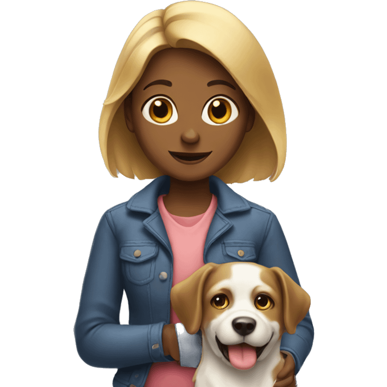 Girl presenting with the dog emoji